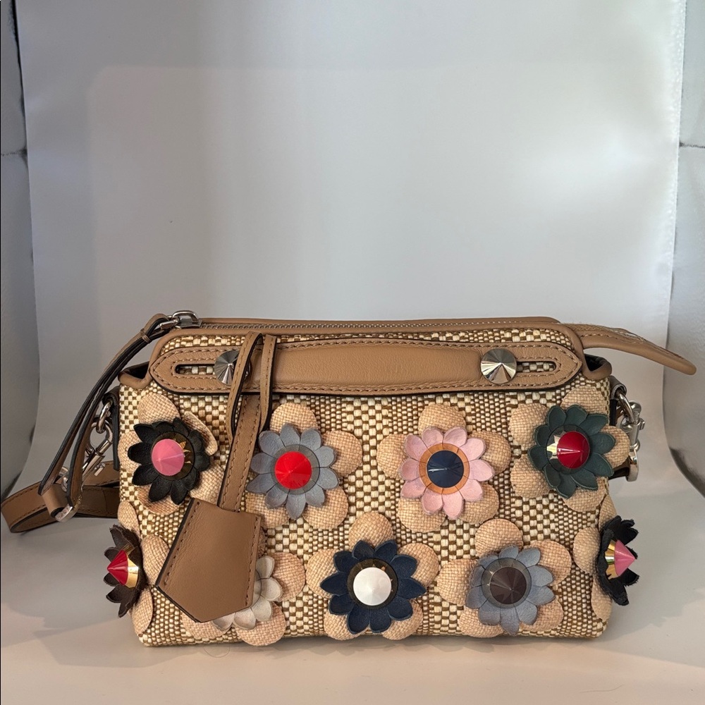 FENDI By The Way Raffia Flowers Mini Tote and Shoulder Bag